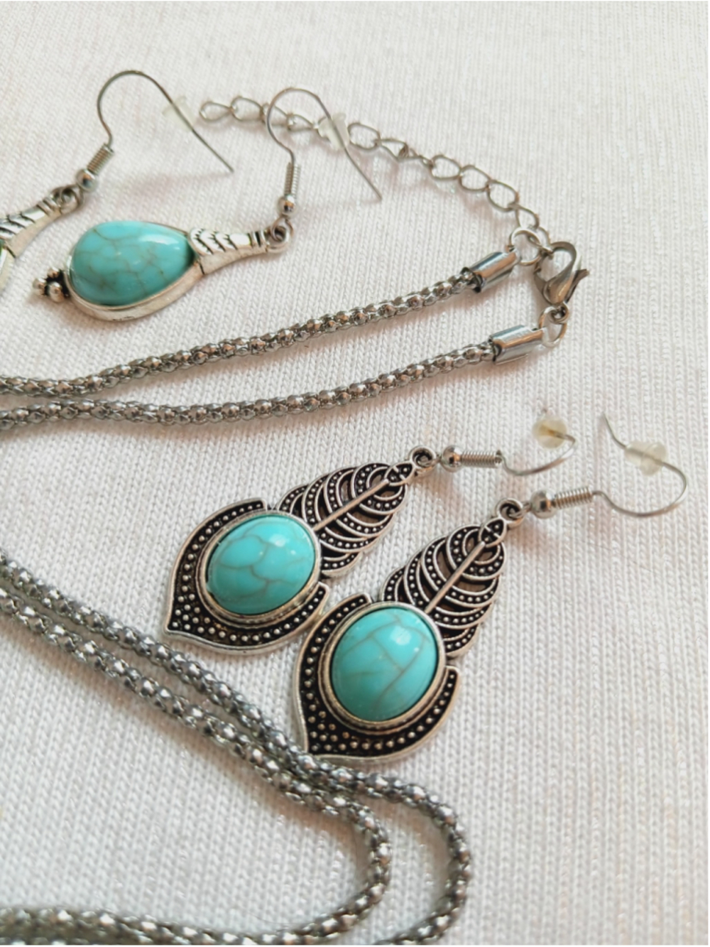 Western Stone Jewelry Collection Turquoise Silver Heart Flower Dyed agate Boho - Picture 6 of 8